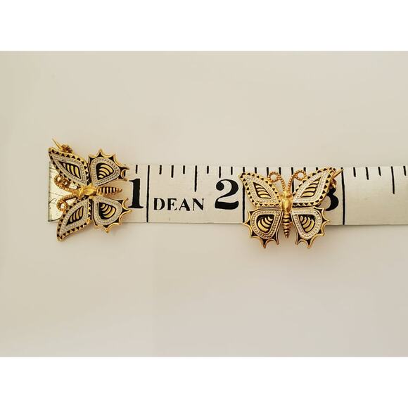 Pair of Vintage Damascene Butterfly Brooch Pins - Picture 4 of 5